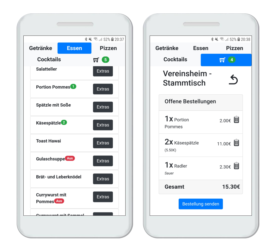 Mobiles Bestellsystem um Essen und Trinken mit dem Smartphone zu bestellen